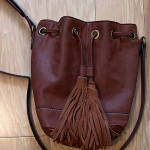 Caramel Brown Faux Leather Crossbody Purse